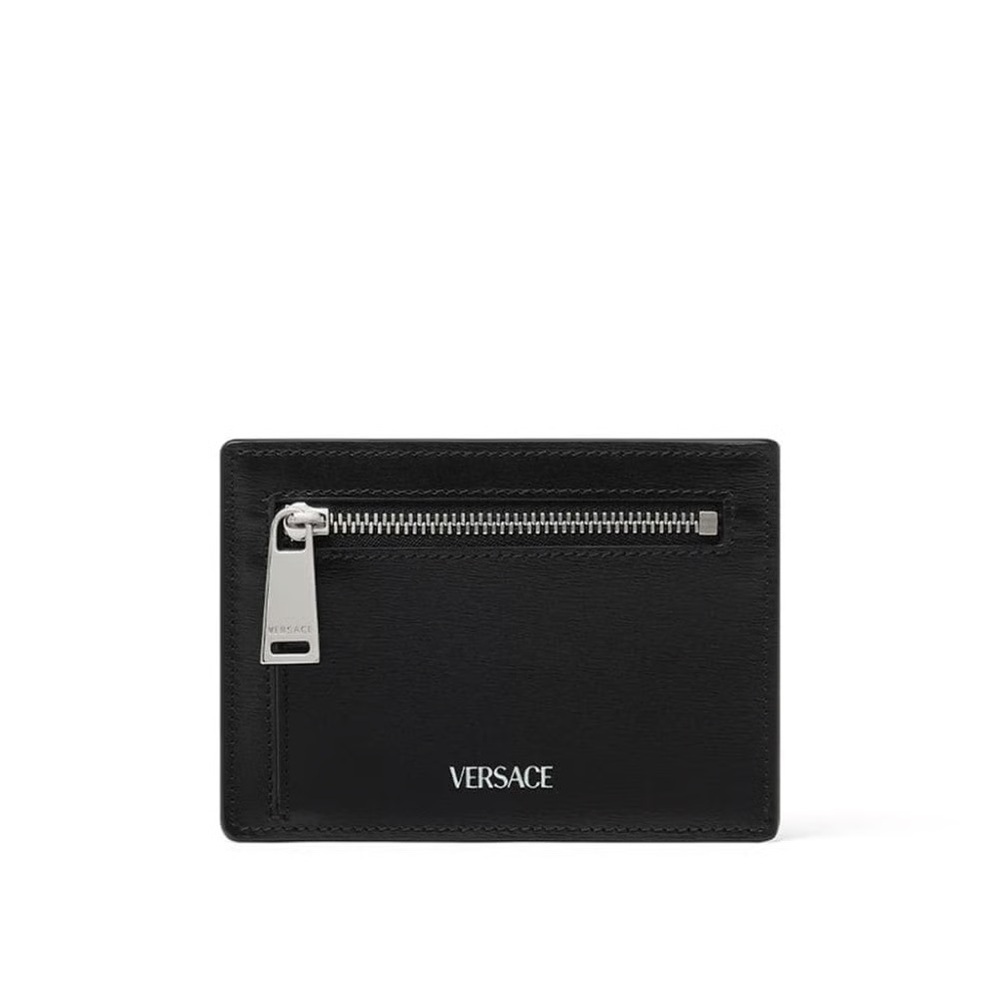 Versace Cargo Cardholder Black Pouch with Silver Zipper